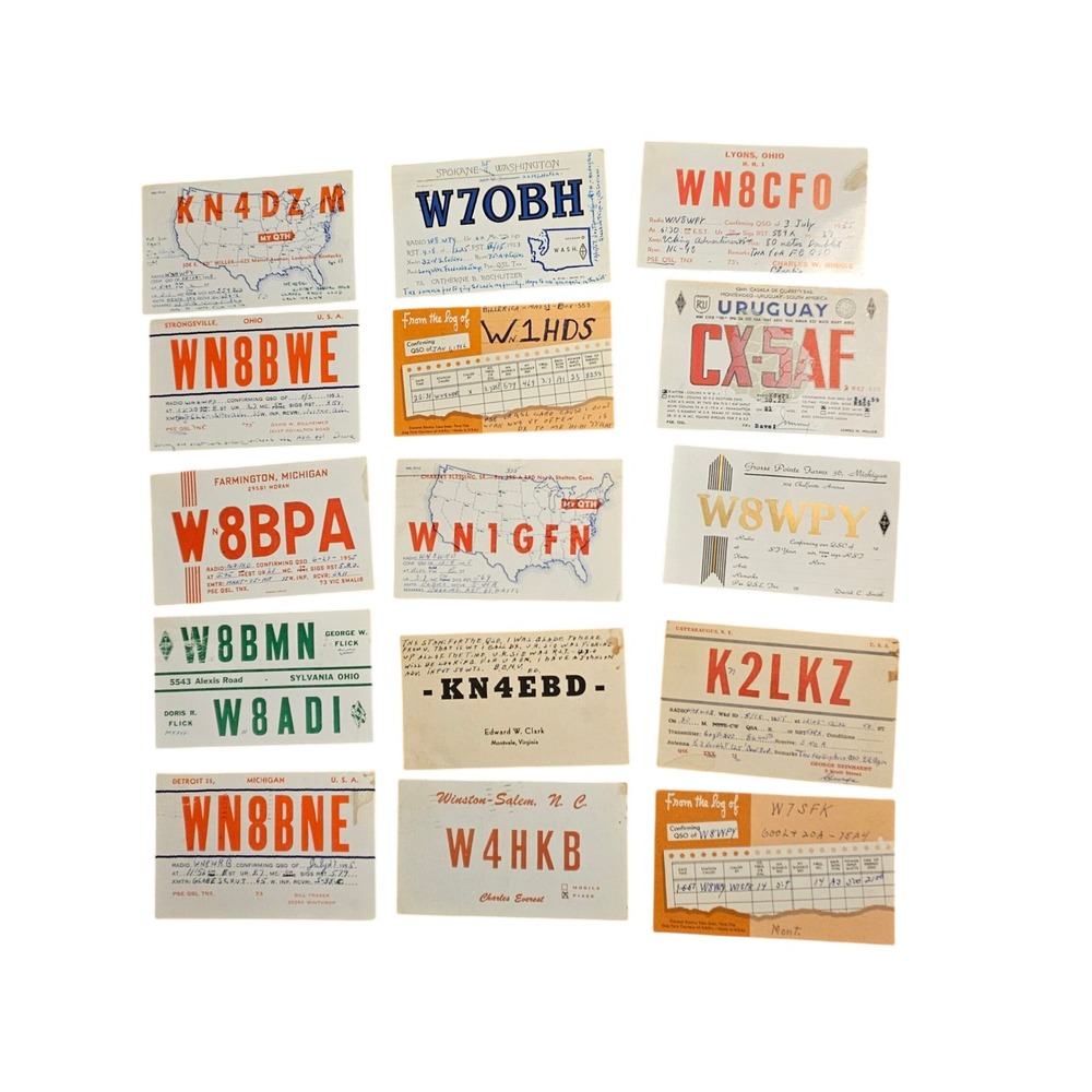 Lot of 15 Vintage 1950s Ham Amateur Radio QSL Cards Michigan, Washington, Ohio